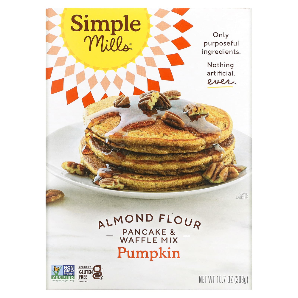 Simple Mills, смесь для блинов и вафель с миндальной мукой, тыква, 303 г (10,7 унции)