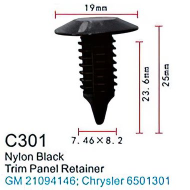 Клипса для крепления внутренней обшивки а/м Крайслер пластиковая (100шт/уп.) Forsage клипса C0301(Chrysler)
