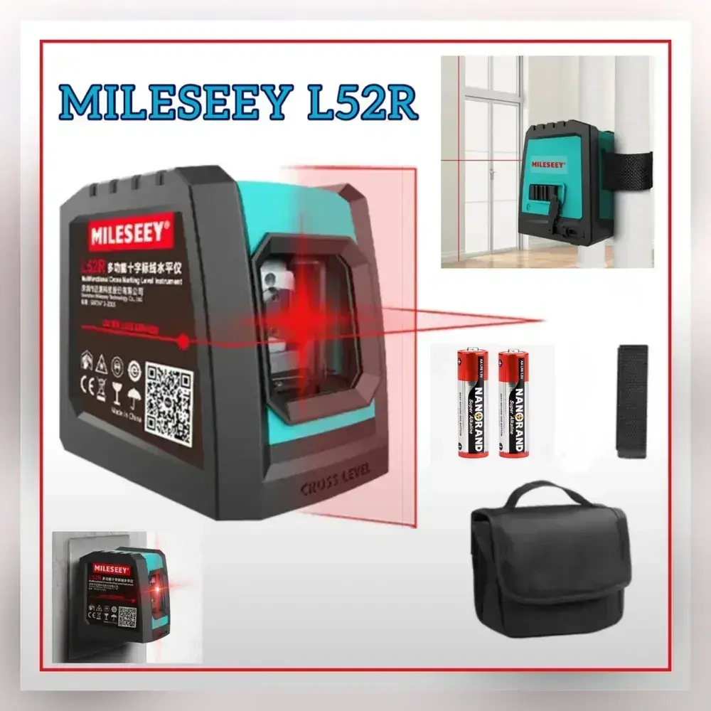 Лазерный уровень Mileseey L52R, с магнитным держателем, крепежной лентой, красный луч, Нивелир, для небольших помещений версия от ААх2 батареек