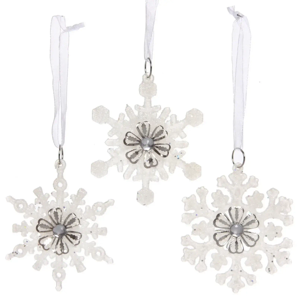 Подвеска «Снежная тайна» 8,7 см (набор 3 шт), Белый