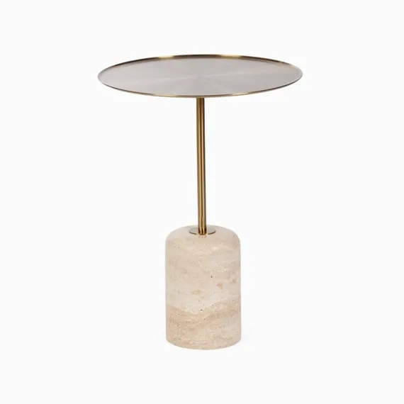 Кофейный столик Brasil 5, Ø45х61 см, бежевый камень, золотистая сталь