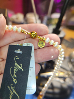 Колье ручной работы из культивированного речного жемчуга и агата кракле "Праздник"