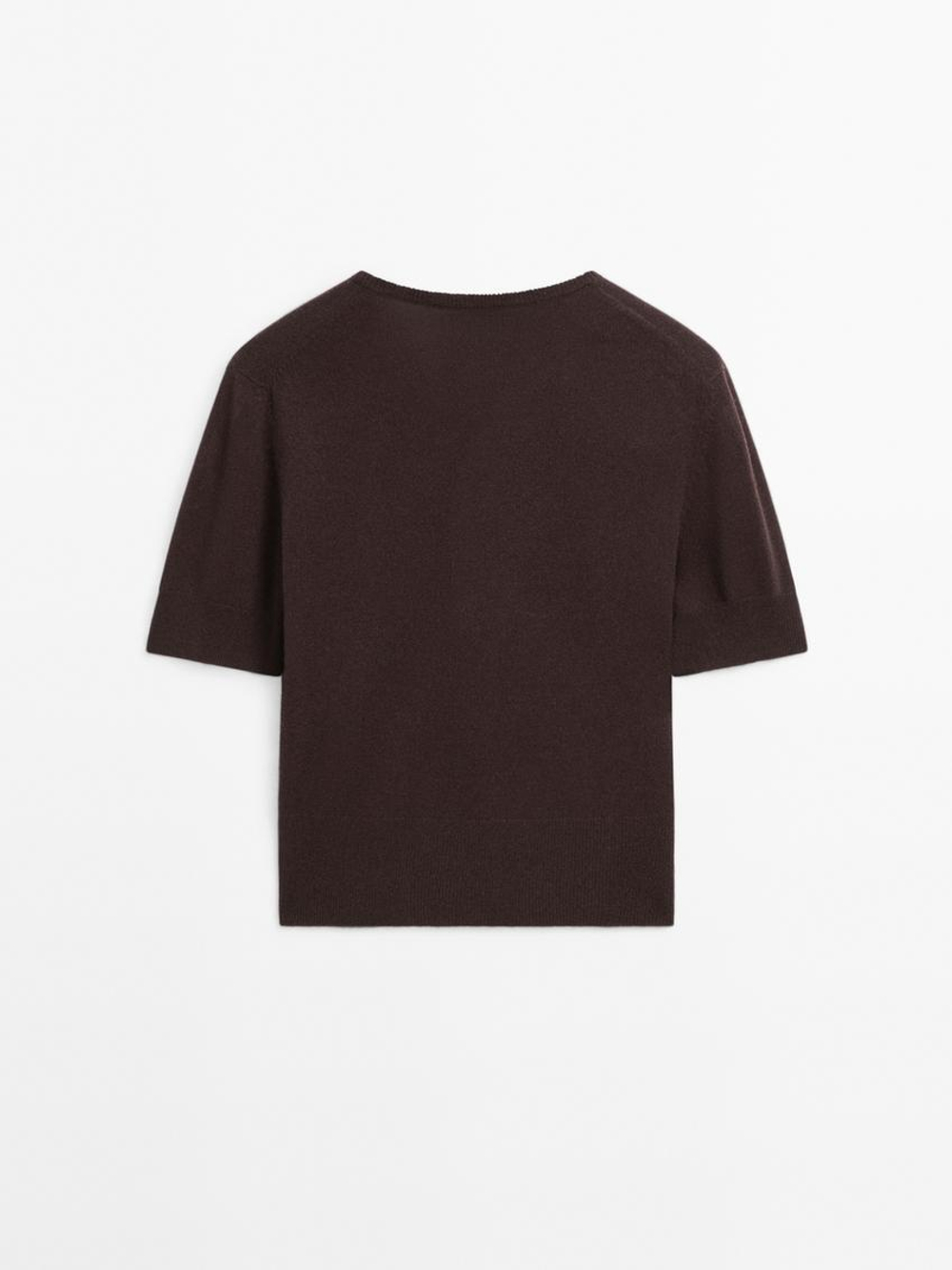 Massimo Dutti Свитер с короткими рукавами из смесовой шерсти, шоколадный