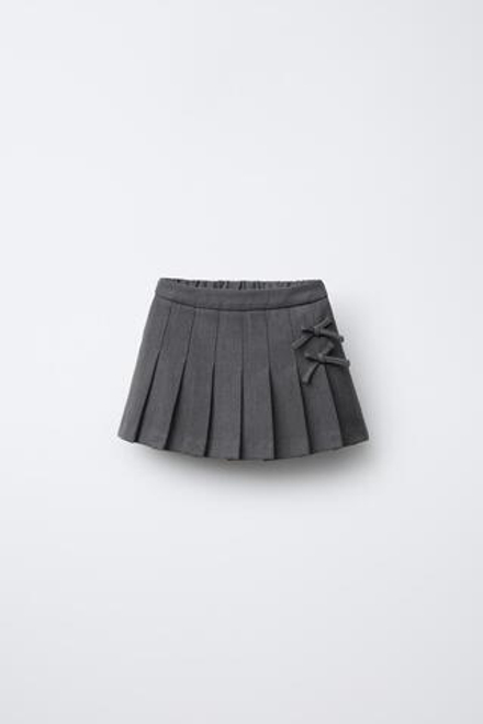 ZARA ЮБКА-ШОРТЫ СО СКЛАДКАМИ И БАНТАМИ, СЕРЫЙ МЕЛАНЖ