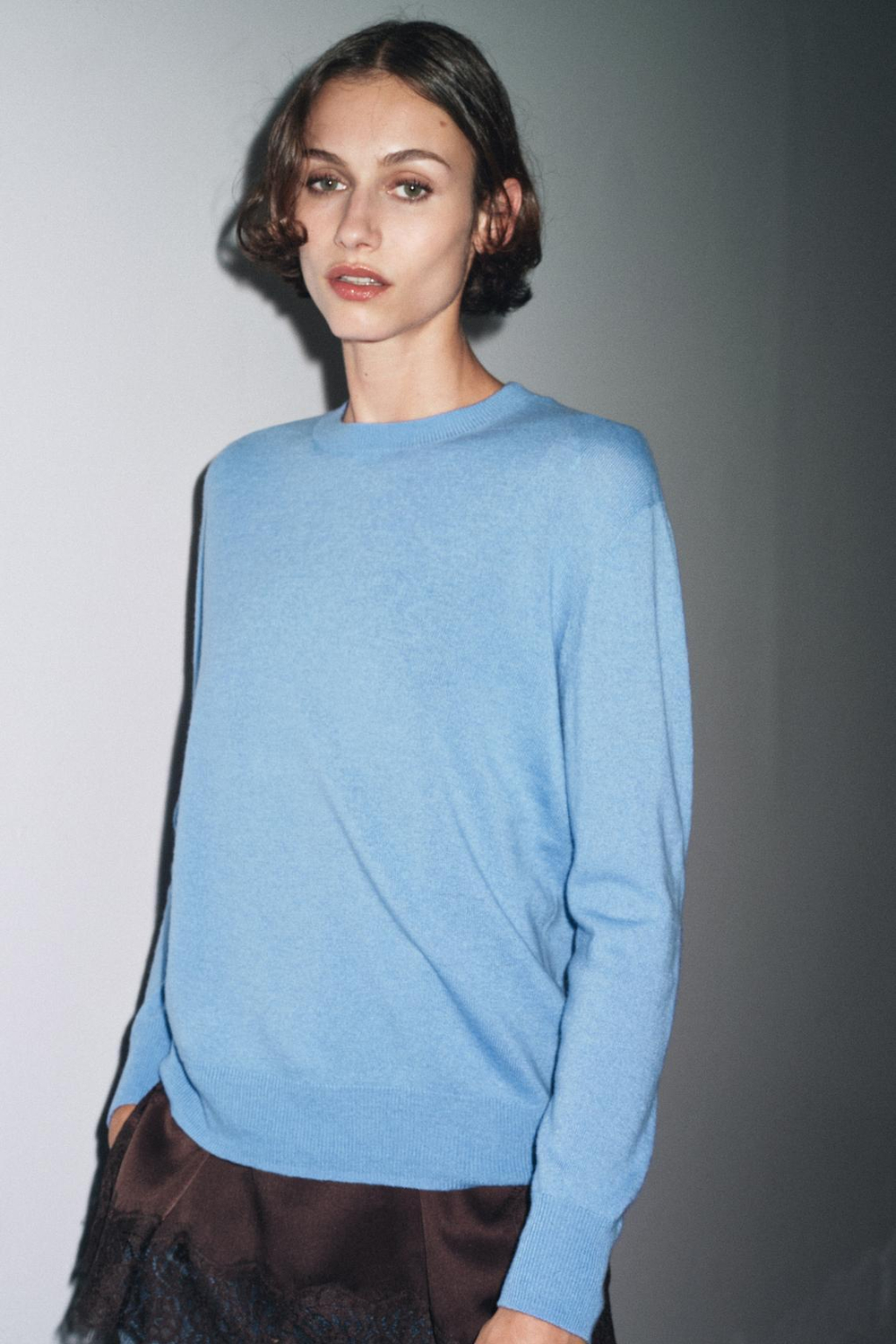 ZARA СВИТЕР ИЗ 100% ЭКСТРАМЯГКОЙ ШЕРСТИ, ВЫЦВЕТШИЙ СИНИЙ