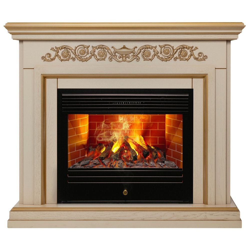 Электрокамин RealFlame Leticia 26 WT белый дуб с золотой патиной с очагом 3D Novara