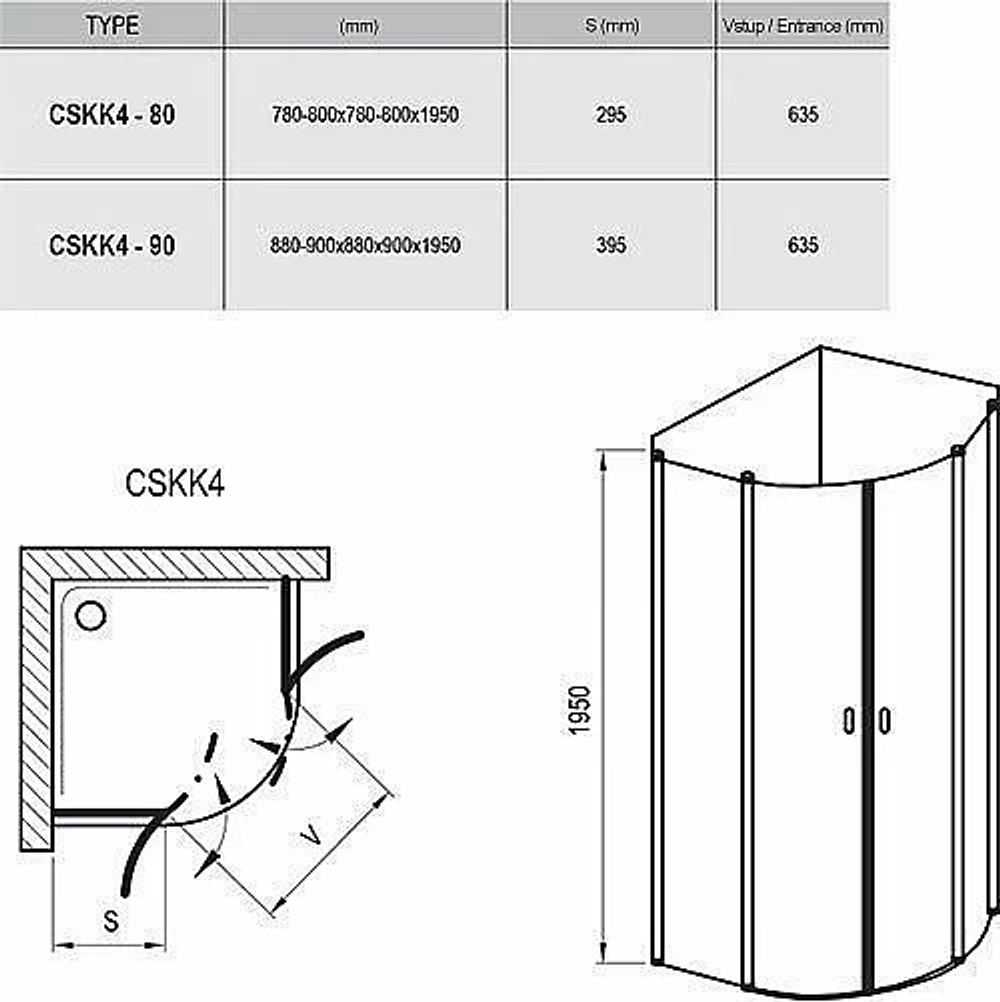 Душевой уголок Ravak Chrome CSKK4 80х80 профиль белый/стекло прозрачное