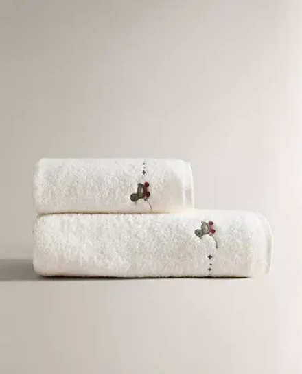 ZARA HOME ДЕТСКОЕ БАННОЕ ПОЛОТЕНЦЕ С ВЫШИВКОЙ "УТОЧКА", ЖЕЛТОВАТО-БЕЛЫЙ