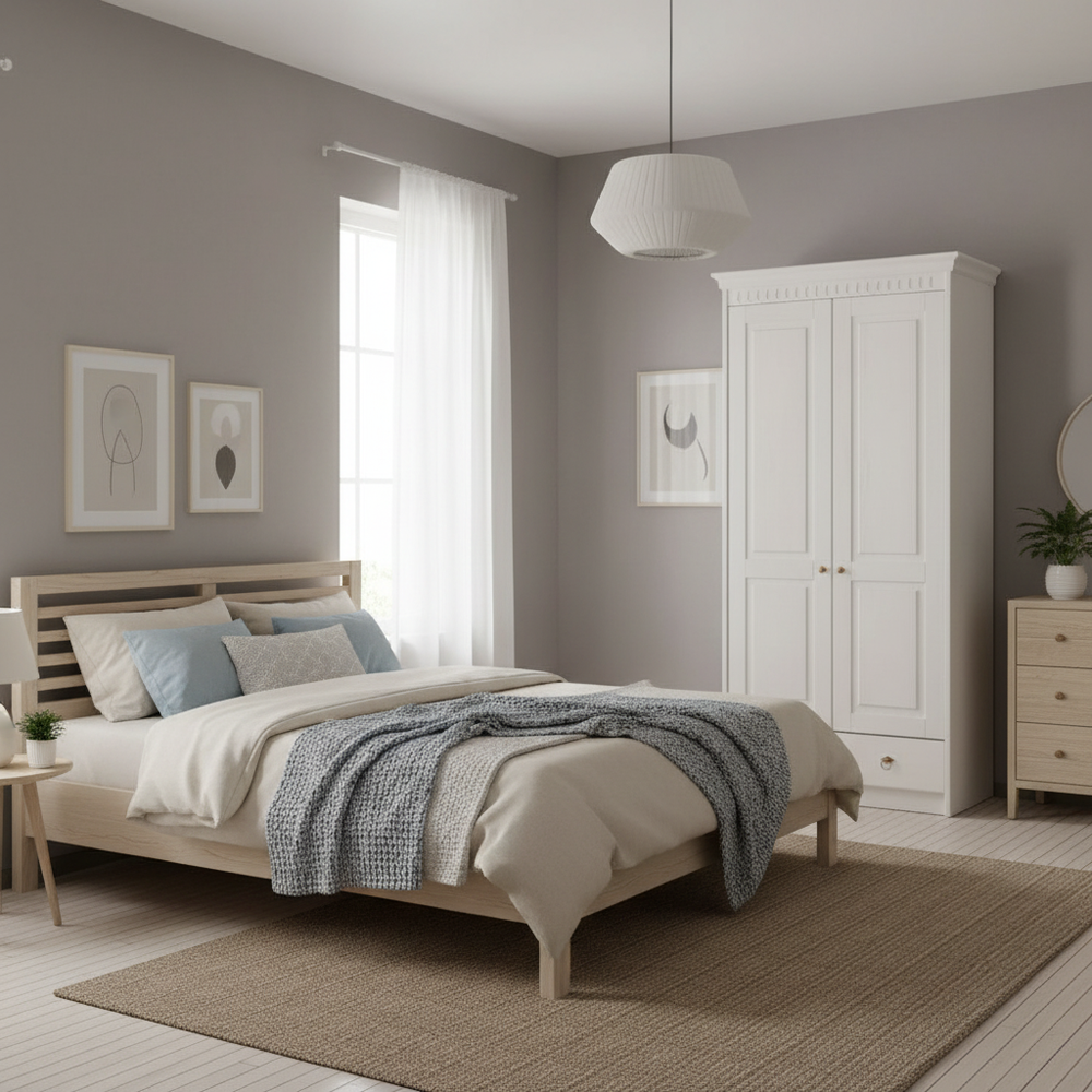 Шкаф для одежды Боцен 108х62х222 см из массива сосны, белый воск. Диприз (Беларусь)