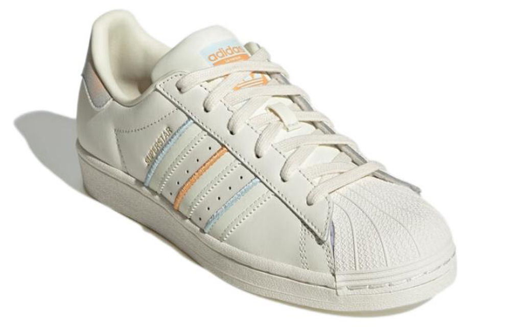 Adidas Originals Superstar Series Skateboard Shoes Women"s Low Top Ecru/Blue/Orange