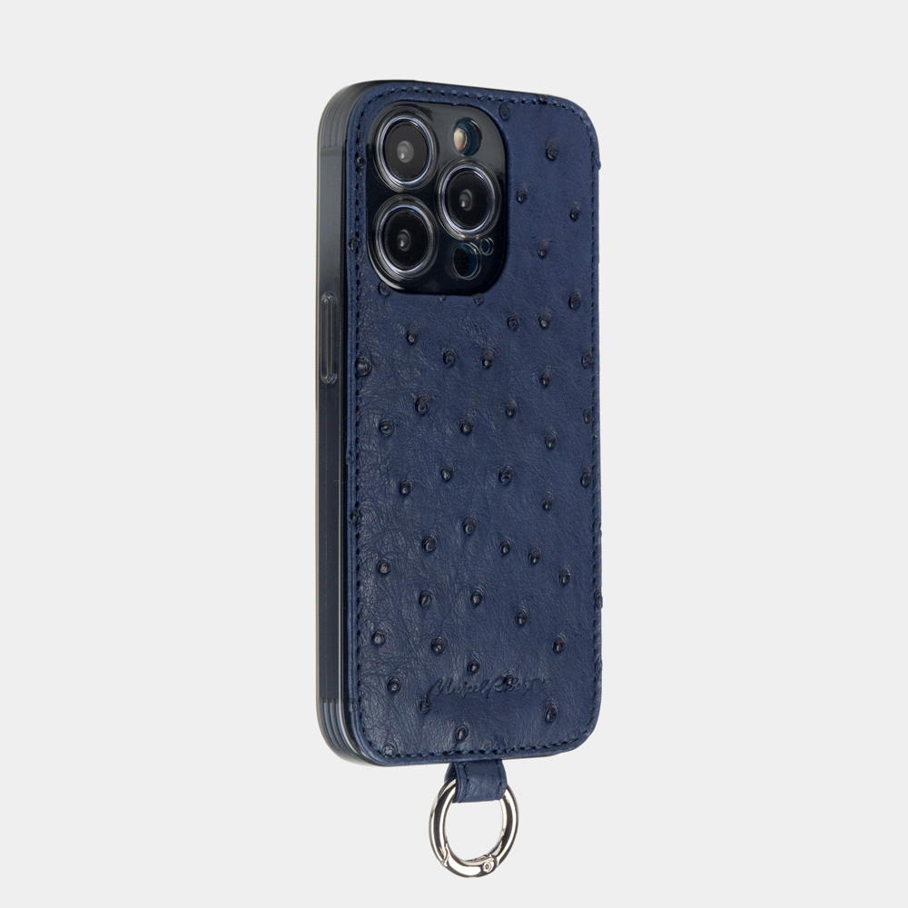 Чехол для iPhone 14 Pro из кожи страуса, синего цвета