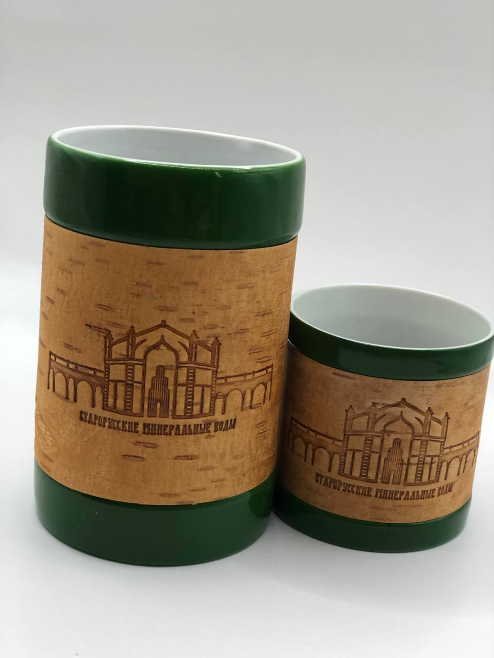 Кружка малая фарфоровая без ручки с берестой. Коллекция "Старая Русса"