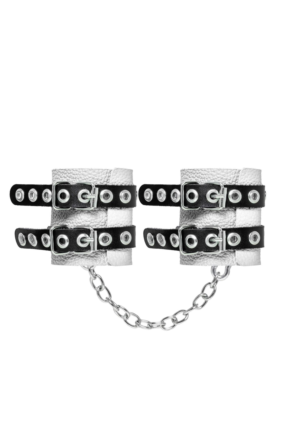 Наручники Pecado 2221 – бело-черные, 2 ремешка и кольца