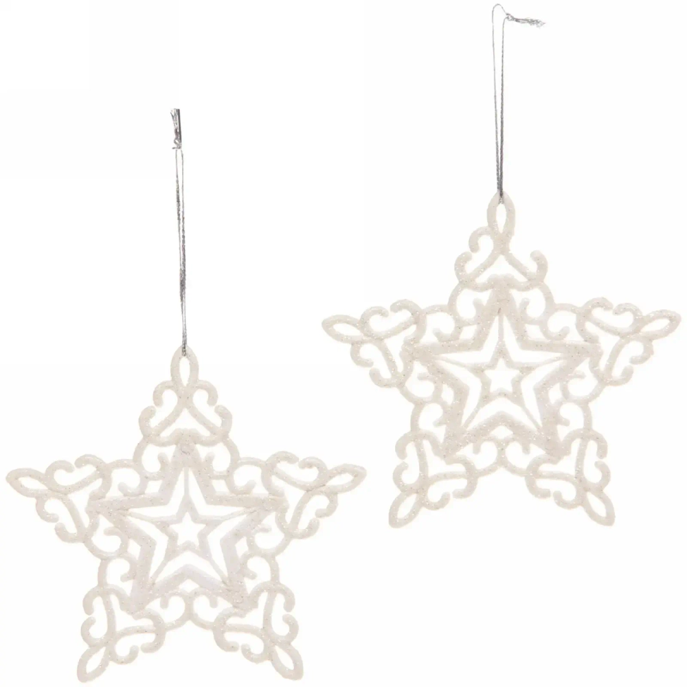 Подвески в блестках «Звездочки кружевные» 10 см (набор 2шт), белый