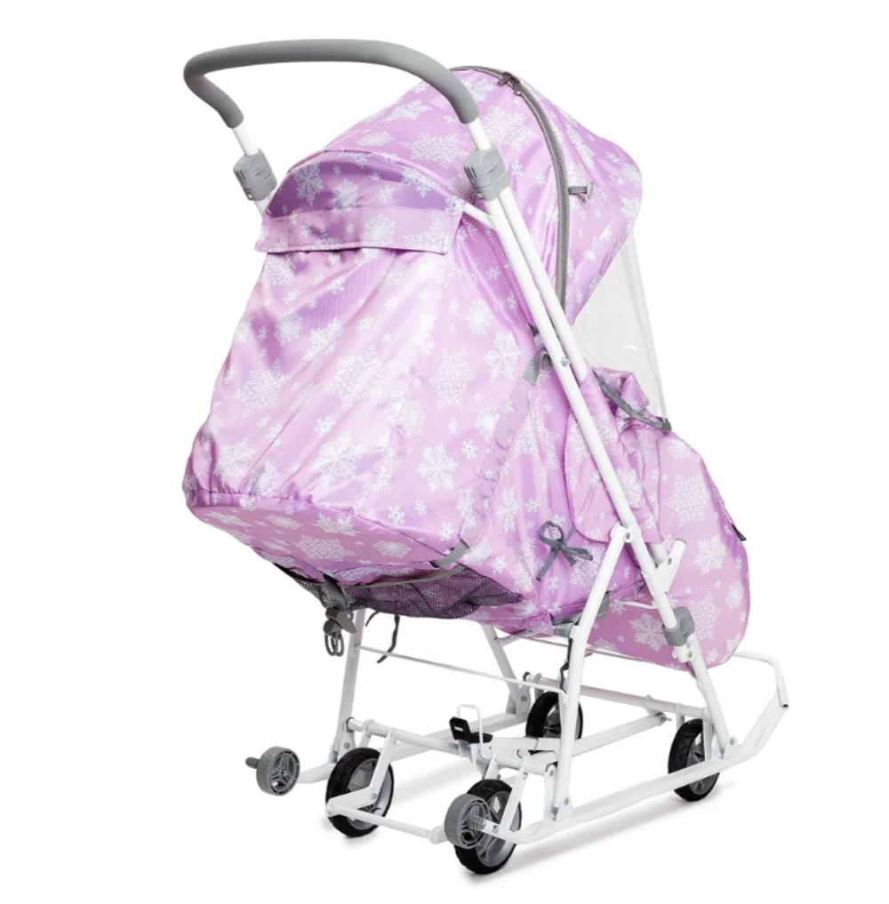 Санки-коляска Наши детки НДТ3-1К/СН со снежинками на сиреневом