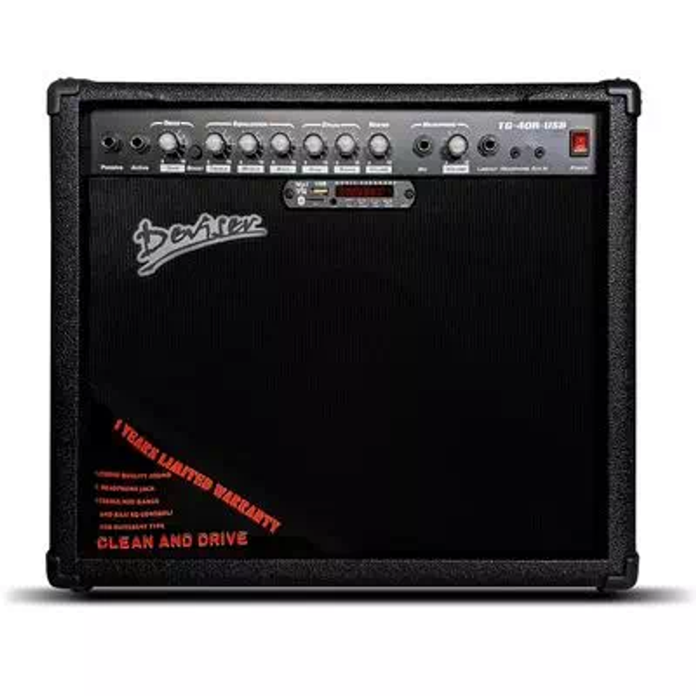 Deviser TG-40 USB Транзисторный гитарный комбоусилитель, 40Вт, 2 канала, динамик 8", MP3/Bluetooth/USB. Вес (брутто): 8 кг.