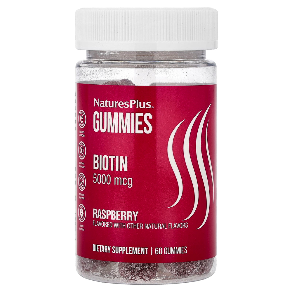NaturesPlus, Жевательные мармеладки с биотином, малина, 5000 мкг, 60 жевательных таблеток