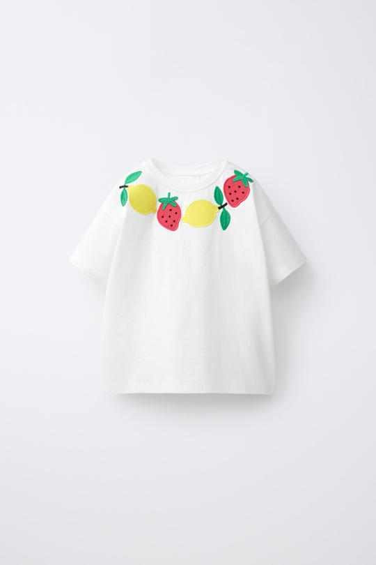 ZARA ФУТБОЛКА С ФРУКТАМИ, БЕЛЫЙ