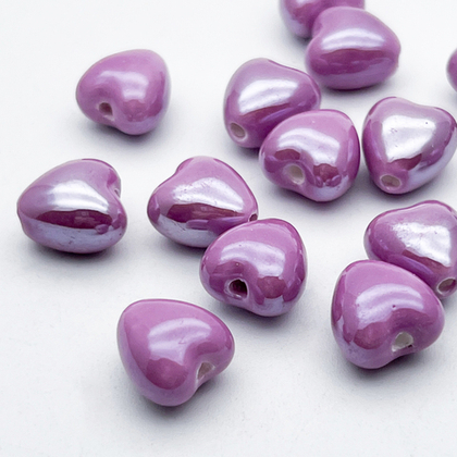 Бусина Сердце, цвет сиреневый, керамика, размер 12 мм, цена за 1 шт
