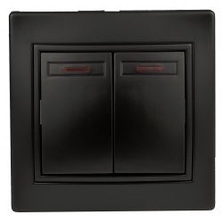 Выключатель Intro Plano 1-105-05 двухклавишный с подсветкой, 10А-250В, IP20, СУ, антрацит