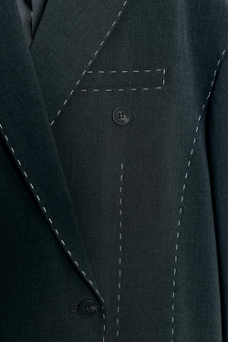 ZARA БЛЕЙЗЕР ОВЕРСАЙЗ С КОНТРАСТНОЙ ОТДЕЛКОЙ, АНТРАЦИТОВО-СЕРЫЙ