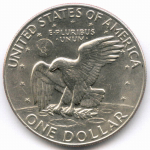 1 доллар 1974 год (D). США. Эйзенхауэр. Медь с медно-никелевым покрытием, диаметр 38.1 мм. XF-AU
