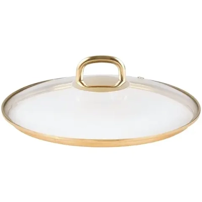 Крышка стеклянная 300мм, с ободом и пароотводом из нерж. стали под золото и ручкой-кнопкой