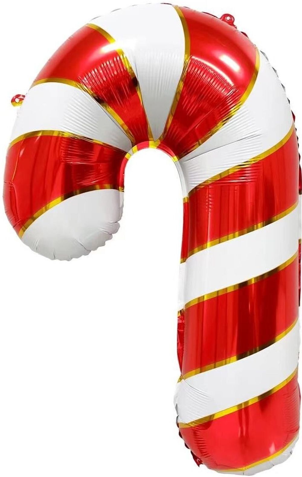 Шар (29''/74 см) Фигура, Леденец трость, Золотая полоска, Белый/Красный, 1 шт.