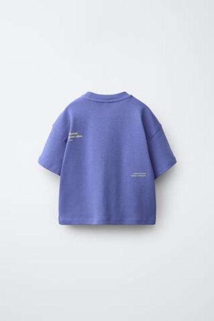 ZARA ФУТБОЛКА ИЗ ИНТЕРЛОКА С ПРИНТОМ, ЯРКО-СИНИЙ