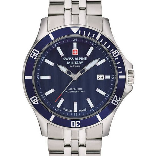 С браслетом Мужские наручные часы с серебряным браслетом Swiss Alpine Military 7022.1135 mens 42mm 10ATM