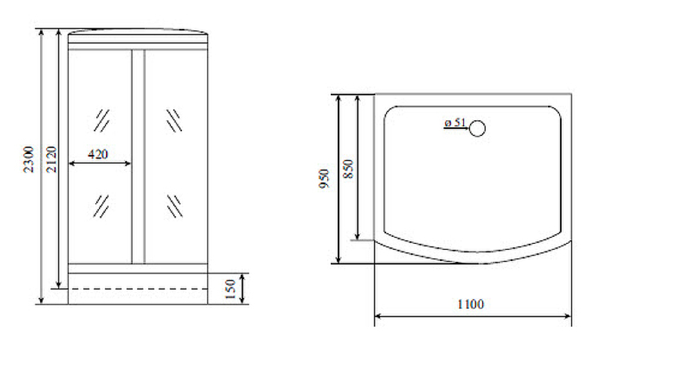Душевая кабина Timo Lux 110x95 TL-1501 с гидромассажем