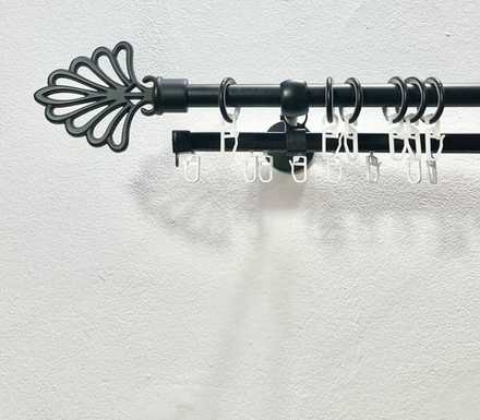 Карниз металлический Пальма двухрядный d16 мм со второй направляющей, цвет черный