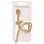 Заколка - краб для волос на блистере «PREMIUM», роза, цвет серебро и золото, 11см