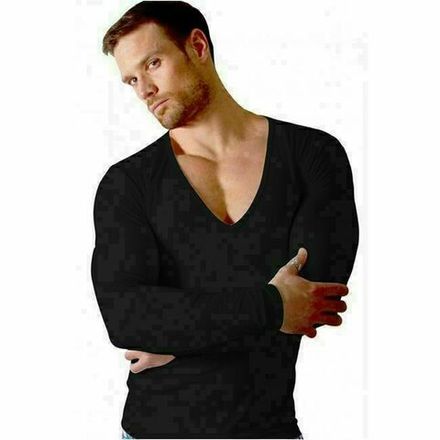 Мужской лонгслив с глубоким вырезом черный Doreanse 2920