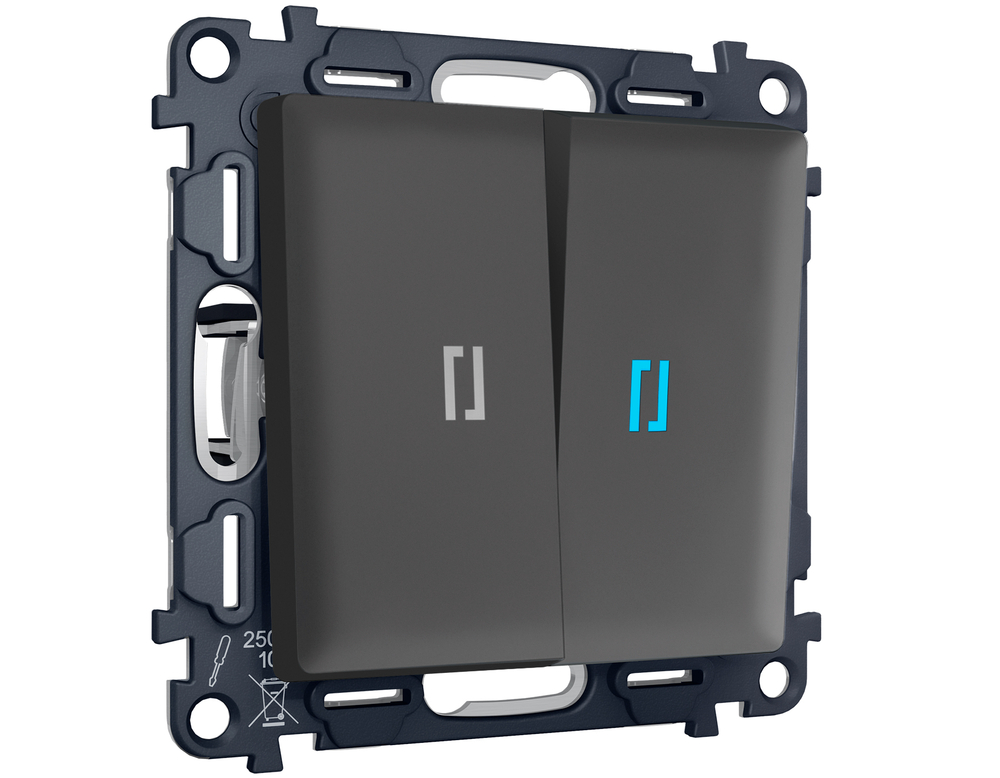 MA904060 Комплект механизма 2-кл выключателя с самовозвратом с подсветкой 10000K ALFA Графит Мягкое касание QUANT (AP9040, VM129, G17B)