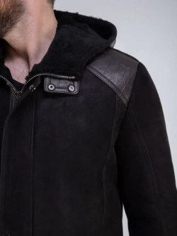 Дубленка мужская натуральная зимняя с капюшоном Турция