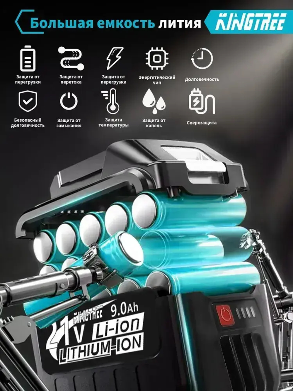 Kingtree Tool DTW700 1800N.m Бесщеточный Электрический Ударный Гайковерт С Высоким Крутящим Моментом 1/2 Дюйма - 2 Аккумулятора 9,0 Ач 21В И Ящик Для Инструментов