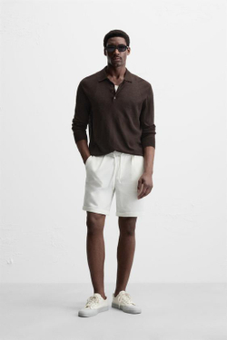 ZARA КОМФОРТНЫЕ ШОРТЫ-БЕРМУДЫ, ЖЕЛТОВАТО-БЕЛЫЙ