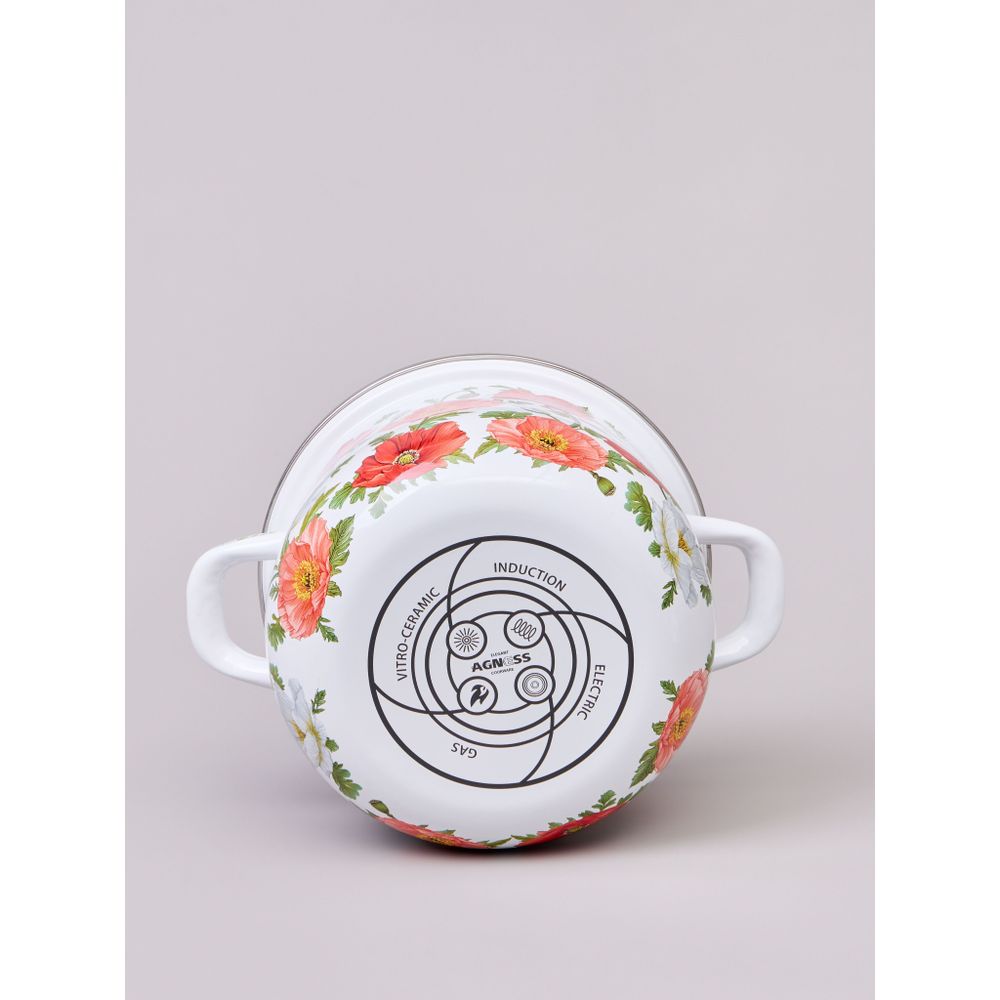 КАСТРЮЛЯ AGNESS ЭМАЛИРОВАННАЯ С ЭМАЛ.КРЫШКОЙ СЕРИЯ "МАКИ", 2.0 Л, 18*11 СМ