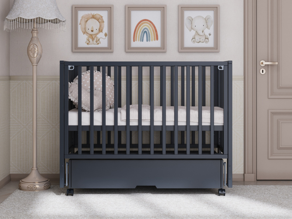 Детская кроватка Incanto Hollie (графит) универсальный маятник, колеса, ящик, автостенка