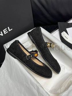Шерстяные балетки Chanel Mary Janes черного цвета