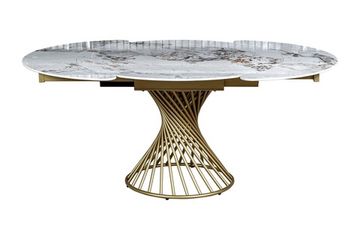 Стол ЛАВА, керамический раздвижной круглый D120-180х76 Top Pandora глянц / шампань