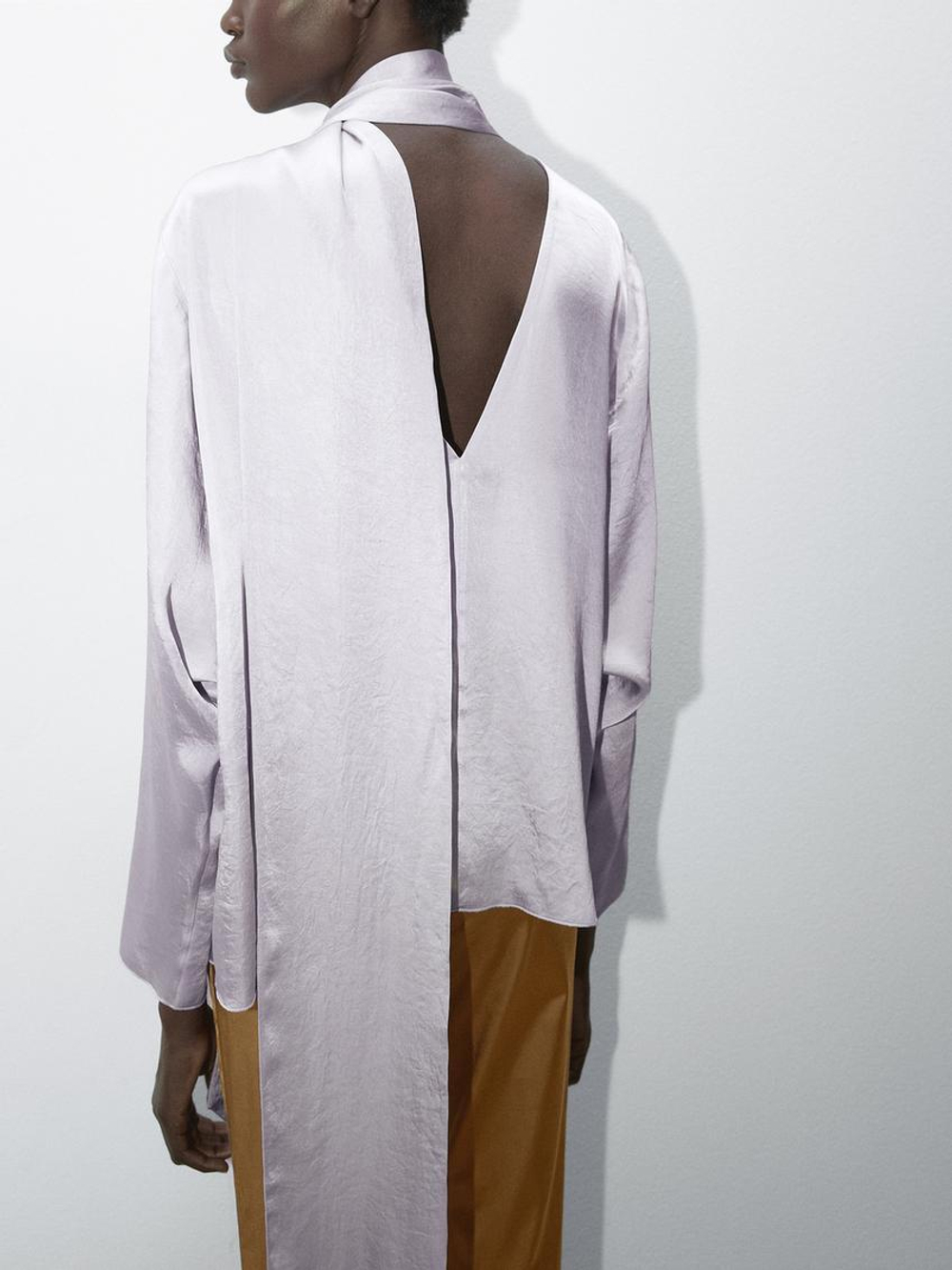 Massimo Dutti Свободная рубашка с глубоким вырезом на спине, пурпурный