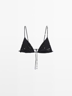 Massimo Dutti Топ бикини с треугольными чашками в горошек, черный