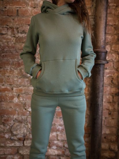 Костюм с капюшоном из футера с начесом - оливковый