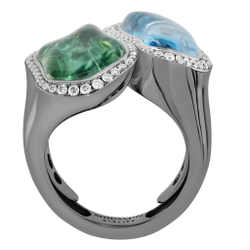 Кольцо с Турмалином, Аквамарином и Бриллиантами, R0030-32/1