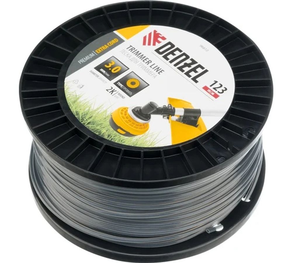 Леска для триммера двухкомпонентная круглая, 3.0мм*123м, на DIN катушке EXTRA CORD//Denzel