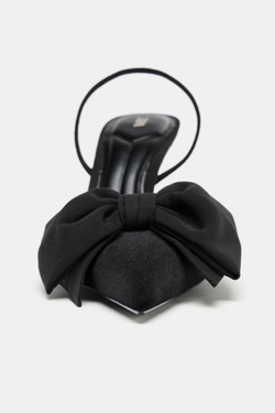 ZARA БАРХАТНЫЕ ТУФЛИ-МЮЛИ С БАНТОМ, ЧЕРНЫЙ