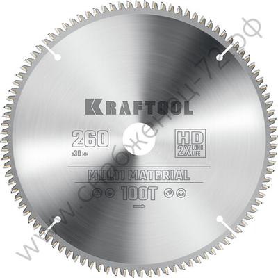 KRAFTOOL Multi Material 260х30мм 100Т, диск пильный по алюминию
