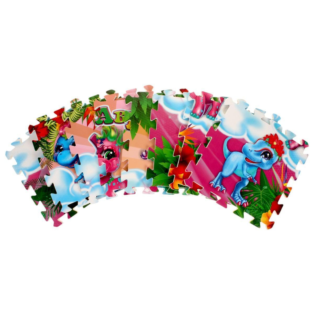 Коврик-пазл Динозаврики 8 сегментов, каждый 31.5*31.5см (Играем вместе)